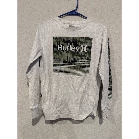 Hurley Boy's Size Large Graphic Print Long Sleeve Crew Neck T-Shirt Gray - Picture 1 of 3
